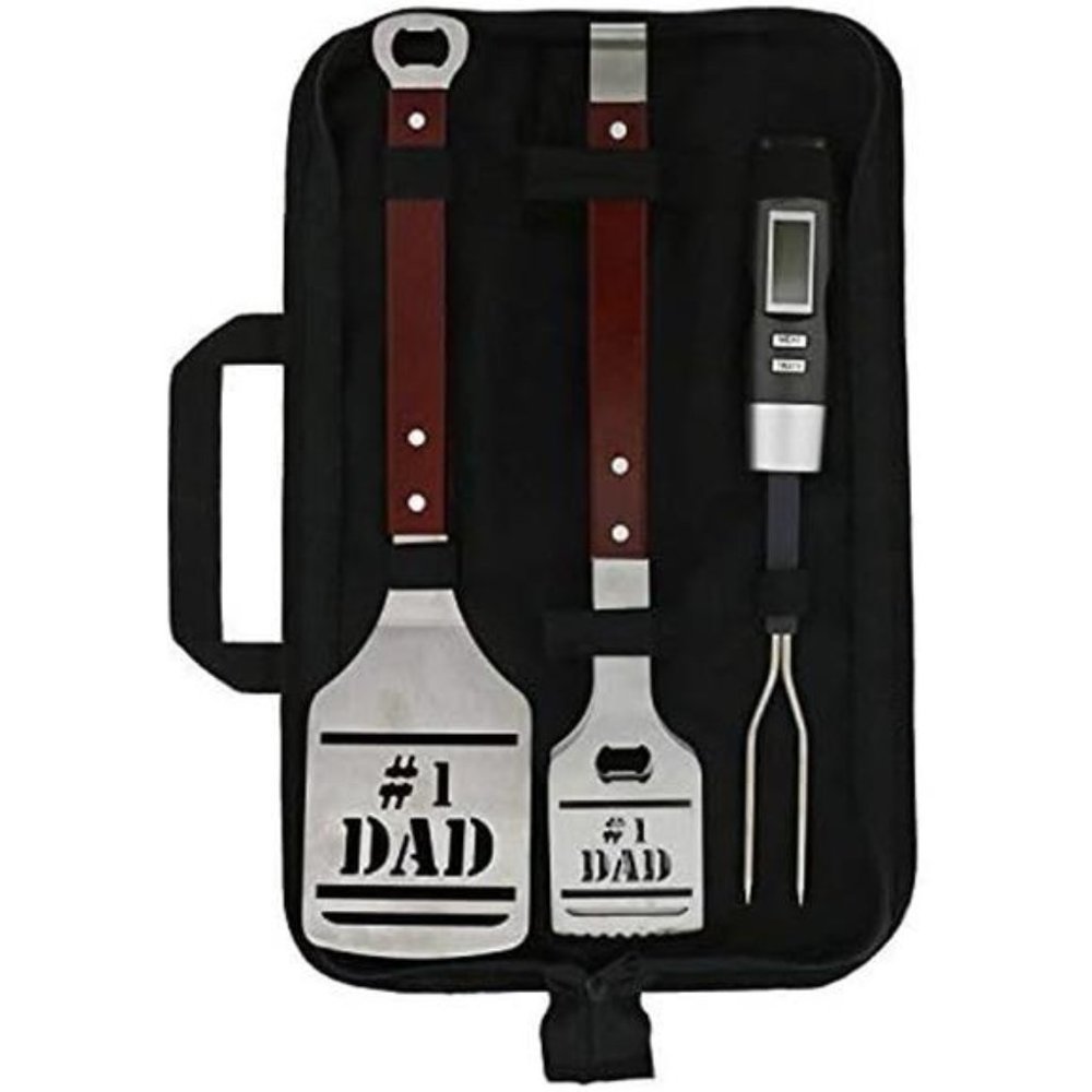 BBQ Grill Tools Set Gift for Dad, 4 Piece Set, Number 1 Dad Tongs, Spatula